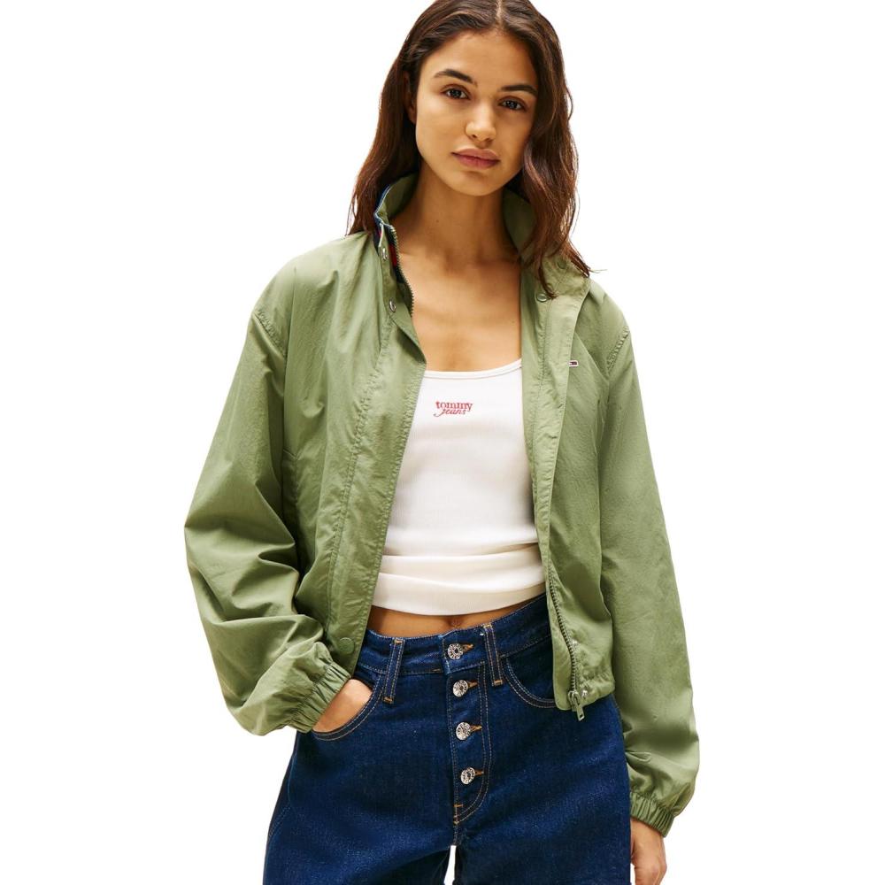 imageTommy Jeans womens Lightweight Varsity Windbreaker Jacket With Logo DetailAruba Green