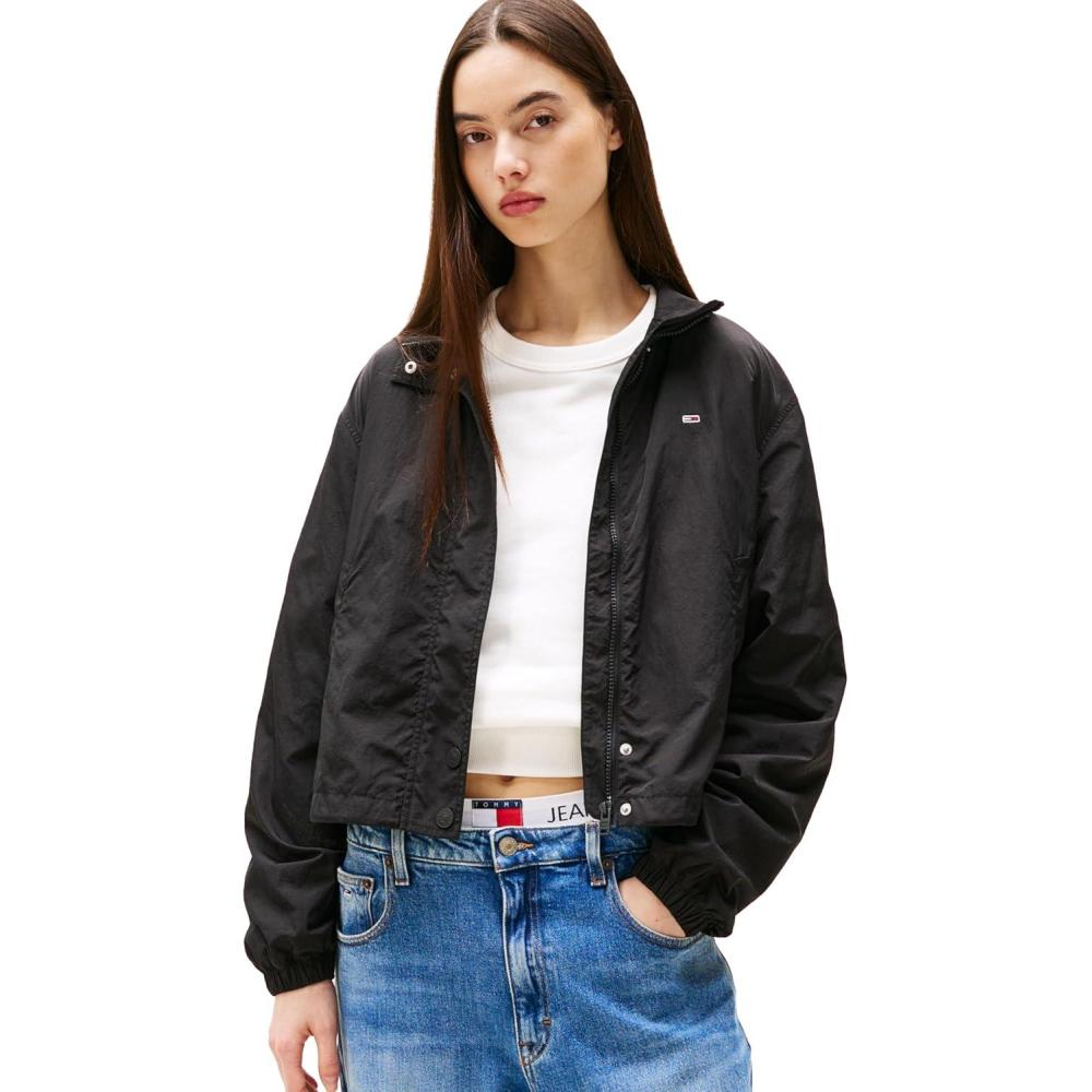 imageTommy Jeans womens Lightweight Varsity Windbreaker Jacket With Logo DetailBlack