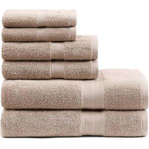 Tommy Hilfiger – Bath Towel Set, Absorbent Cotton Terry with Zero Twist, Medium Weight, Oeko-Tex Certified (Modern American White, 6 Piece)(Beige)