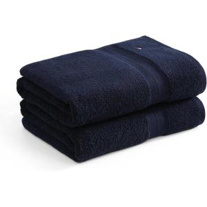Tommy Hilfiger – Bath Towel Set, Absorbent Cotton Terry with Zero Twist, Medium Weight, Oeko-Tex Certified (Modern American White, 6 Piece)(Dark Blue)