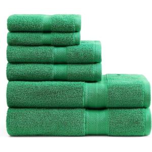 Tommy Hilfiger – Bath Towel Set, Absorbent Cotton Terry with Zero Twist, Medium Weight, Oeko-Tex Certified (Modern American White, 6 Piece)(Green)