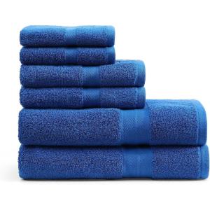 Tommy Hilfiger – Bath Towel Set, Absorbent Cotton Terry with Zero Twist, Medium Weight, Oeko-Tex Certified (Modern American White, 6 Piece)(Medium Blue)