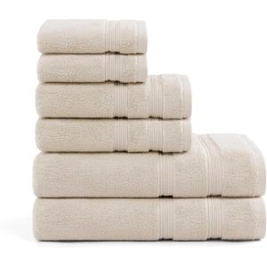 Tommy Hilfiger – Bath Towels, Ultra-Soft & Quick Drying with Zero Twist, 600 GSM Bathroom Towels with Iconic Flag Accent (Harborside Solid White, 6 Piece)(Harborside Solid Beige)