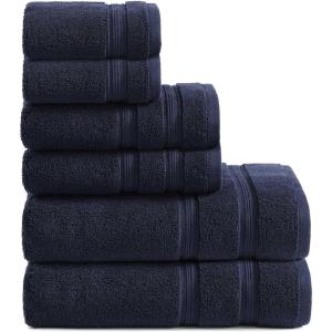 Tommy Hilfiger – Bath Towels, Ultra-Soft & Quick Drying with Zero Twist, 600 GSM Bathroom Towels with Iconic Flag Accent (Harborside Solid White, 6 Piece)(Harborside Solid Navy)