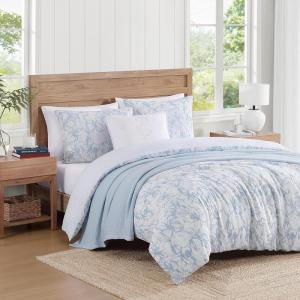 Tommy Hilfiger – Duvet Set, Luxuriously Soft Cotton Slub Bedding with Matching Sham, Abstract Design (Ethereal Floral Blue, Twin)(Ethereal Floral Blue)