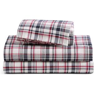 Tommy Hilfiger – Flannel Sheets King Size, Anti-Pilling & Wrinkle Resistant Cotton, Touchably Soft for All-Season Comfort – Bed Sheets with Matching Pillowcase & Fitted Sheet (Mill Creek Plaid Grey)(Glenbrook Plaid Blue)