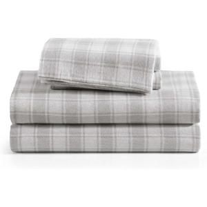 Tommy Hilfiger – Flannel Sheets King Size, Anti-Pilling & Wrinkle Resistant Cotton, Touchably Soft for All-Season Comfort – Bed Sheets with Matching Pillowcase & Fitted Sheet (Mill Creek Plaid Grey)(Mill Creek Plaid Grey)