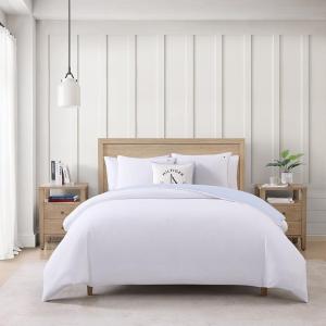 Tommy Hilfiger – Queen Comforter Set, Soft & Breathable Micro Piqué Cotton Bedding, Lightweight Feel for Year Round Comfort, 3 Piece Bed Set with Matching Pillowcases (Blue)(Micro Pique White)