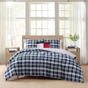 Tommy Hilfiger – Twin Duvet Cover Set, Cotton Textured Bedding with Matching Sham, Medium Weight Bed Set, Oeko-TEX Certified (Waterbury Plaid Blue)(Dream Madras Blue)