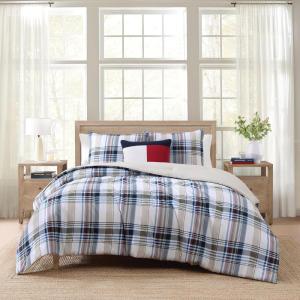Tommy Hilfiger – Twin Duvet Cover Set, Cotton Textured Bedding with Matching Sham, Medium Weight Bed Set, Oeko-TEX Certified (Waterbury Plaid Blue)(Waterbury Plaid Blue)