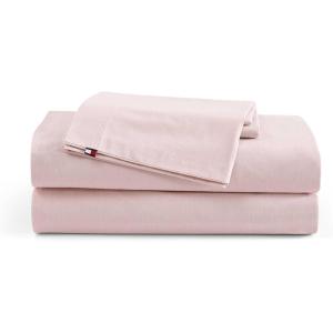 Tommy Hilfiger – Twin Sheet Set, Cotton Chambray Bedding with Matching Pillowcase, Lightweight Weave, Subtle Textured Bed Sheets (Pink)(Pink)