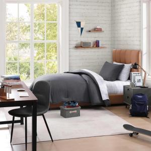 Tommy Hilfiger – Twin/Twin XL Bedding Set, Soft 5 Piece Comforter Set w/Matching Bed Sheets & Pillowcases, Medium Weight for Year Round Comfort (Solid Microfiber Blue)(Solid Grey)