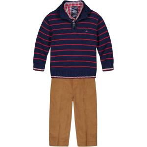 Tommy Hilfiger Boys’ 4-Piece Formal Suit Set, Includes Shirt, Dress Pants, Vest & Tie, Regatta Blue, 14(Flag Blue Stripes)