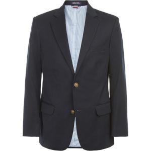 Tommy Hilfiger Boys Bi-Stretch Alexander Blazer, Single Breasted with Pocket Square, Solid Color with Flag Print Lining(Masters Navy)