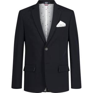 Tommy Hilfiger Boys Bi-Stretch Alexander Blazer, Single Breasted with Pocket Square, Solid Color with Flag Print Lining(Navy)