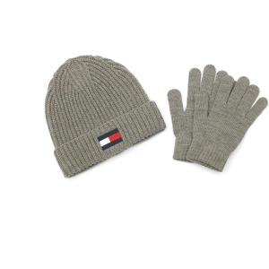 Tommy Hilfiger Boy’s Fisherman Rib Cuff Hat and Gloves Set, Medium Grey Heather, 8-16