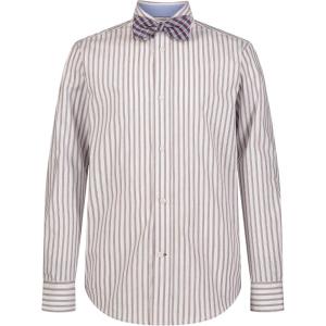 Tommy Hilfiger Boys’ Long Sleeve Dress Shirt with Bow Tie, Collared Button-Down with Cuff Sleeves(Chestnut Stripe)