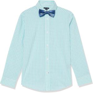 Tommy Hilfiger Boys’ Long Sleeve Dress Shirt with Bow Tie, Collared Button-Down with Cuff Sleeves(Mojito)