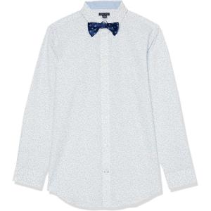 Tommy Hilfiger Boys’ Long Sleeve Dress Shirt with Bow Tie, Collared Button-Down with Cuff Sleeves(White/Floral)