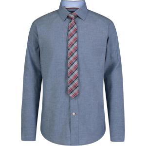 Tommy Hilfiger Boys Long Sleeve Dress Shirt with Straight Tie, Collared Button-Down with Cuff Sleeves(Ancient Royal)