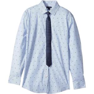 Tommy Hilfiger Boys Long Sleeve Dress Shirt with Straight Tie, Collared Button-Down with Cuff Sleeves(Blue)