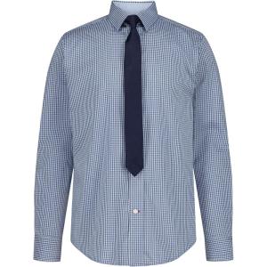Tommy Hilfiger Boys Long Sleeve Dress Shirt with Straight Tie, Collared Button-Down with Cuff Sleeves(Blue Yonder)