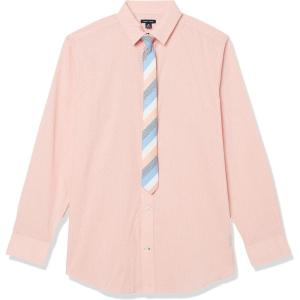 Tommy Hilfiger Boys Long Sleeve Dress Shirt with Straight Tie, Collared Button-Down with Cuff Sleeves(Melonade)
