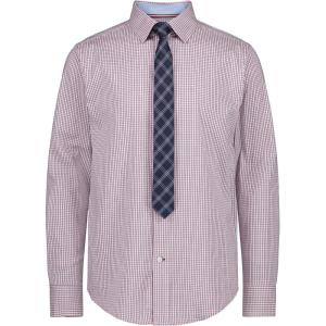 Tommy Hilfiger Boys Long Sleeve Dress Shirt with Straight Tie, Collared Button-Down with Cuff Sleeves(Orchid Pink)