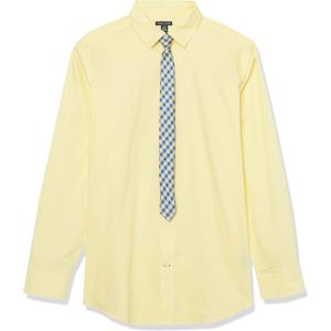 Tommy Hilfiger Boys Long Sleeve Dress Shirt with Straight Tie, Collared Button-Down with Cuff Sleeves(Pale Banana)