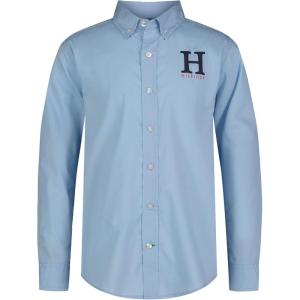 Tommy Hilfiger Boys’ Long Sleeve Woven Button-down Shirt, Lightweight & Breathable(Cerulean Matt H Solid)
