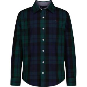 Tommy Hilfiger Boys’ Long Sleeve Woven Button-down Shirt, Lightweight & Breathable(Rain Forest Blackwatch)