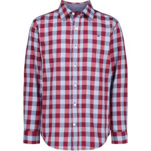 Tommy Hilfiger Boys’ Long Sleeve Woven Button-down Shirt, Lightweight & Breathable(Scooter Red Check)