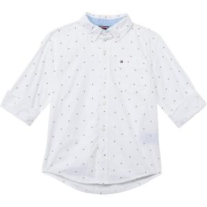 Tommy Hilfiger Boys’ Long Sleeve Woven Button-down Shirt, Lightweight & Breathable(White)