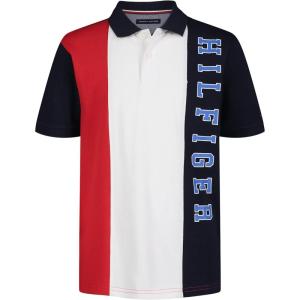 Tommy Hilfiger Boys’ Short Sleeve Fashion Polo Shirt, Button Closure, Soft & Comfortable(Even Vert Navy Blazer)