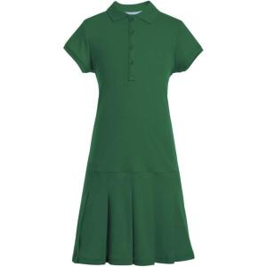 Tommy Hilfiger Girls Short Sleeve Interlock Pleated Polo Dress School Uniform(Hunter)