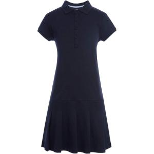 Tommy Hilfiger Girls Short Sleeve Interlock Pleated Polo Dress School Uniform(Navy)