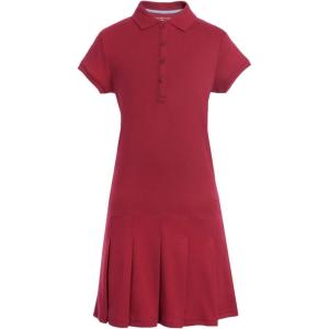 Tommy Hilfiger Girls Short Sleeve Interlock Pleated Polo Dress School Uniform(Red)