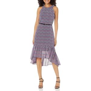 Tommy Hilfiger Hydrangea Sketch High-Low Halter Neck Dress(Sky Captain/Scarlet Chevron)