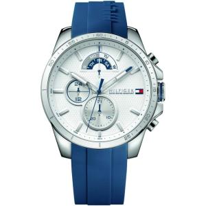 Tommy Hilfiger Men’s 1791348 Cool Sport Analog Display Quartz Silver Watch(Blue – White)