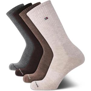 Tommy Hilfiger Men’s Athletic Cushion Crew Socks (4 Pack)(Brown Assorted)