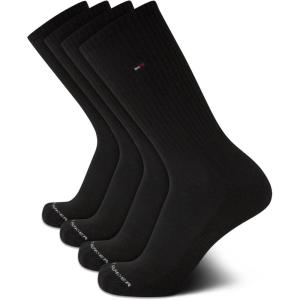 Tommy Hilfiger Men’s Athletic Cushion Crew Socks (4 Pack)(Solid Black)