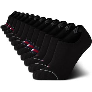 Tommy Hilfiger Men’s Athletic Socks – Cushion No Show Socks (12 Pack)(Black Logo)