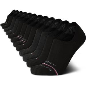 Tommy Hilfiger Men’s Athletic Socks – Cushion No Show Socks (12 Pack)(Black/Grey)