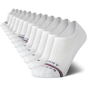 Tommy Hilfiger Men’s Athletic Socks – Cushion No Show Socks (12 Pack)(White Logo)