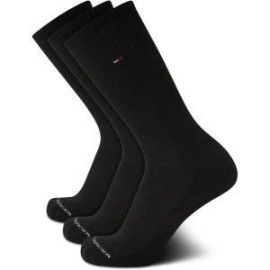 Tommy Hilfiger Mens Crew Socks – 3 Pack Cotton Blend Cushioned Athletic Performance Crew Length Running Socks for Men(Black)
