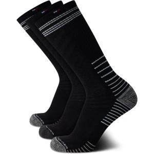 Tommy Hilfiger Mens Crew Socks – 3 Pack Cotton Blend Cushioned Athletic Performance Crew Length Running Socks for Men(Black/Grey)