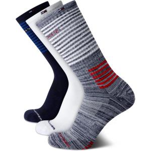 Tommy Hilfiger Mens Crew Socks – 3 Pack Cotton Blend Cushioned Athletic Performance Crew Length Running Socks for Men(Navy Assorted)