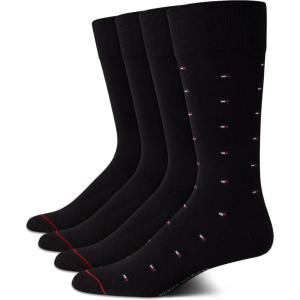 Tommy Hilfiger Mens Dress Socks – 4 Pack Lightweight Cotton Blend Everyday Crew Work Socks for Men for Casual & Formal Wear(Pure Black)