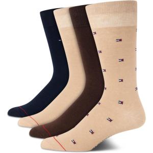 Tommy Hilfiger Mens Dress Socks – 4 Pack Lightweight Cotton Blend Everyday Crew Work Socks for Men for Casual & Formal Wear(Tan Multi)