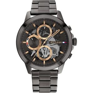 Tommy Hilfiger Men’s Dressy Watch – Quartz Multifunction, Stainless Steel Case, Skeleton Dial, Link Bracelet – Gift for Him(Grey)